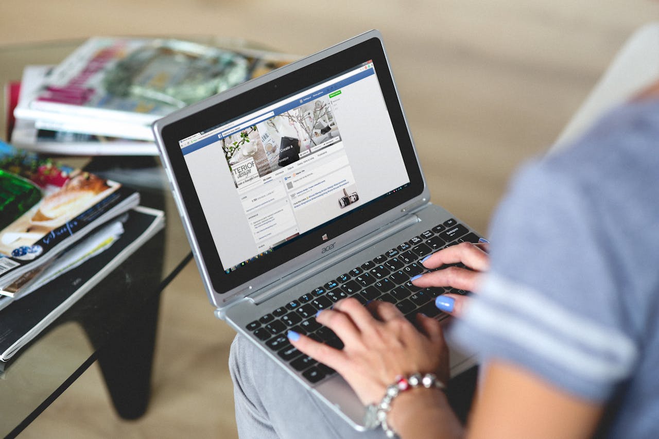 Women typing on the notebook